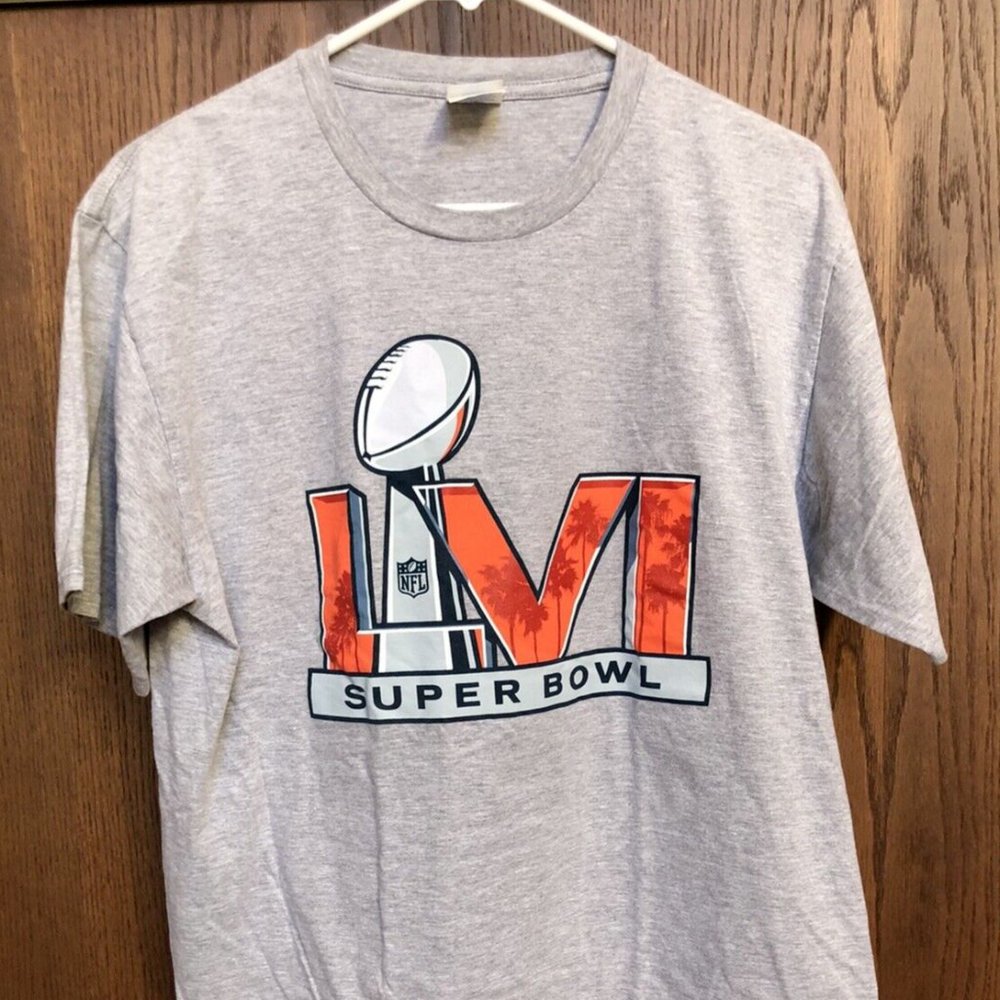 Super Bowl LVI T-Shirt Large Gray Caesars NFL Football 2022 LA Rams Bengals